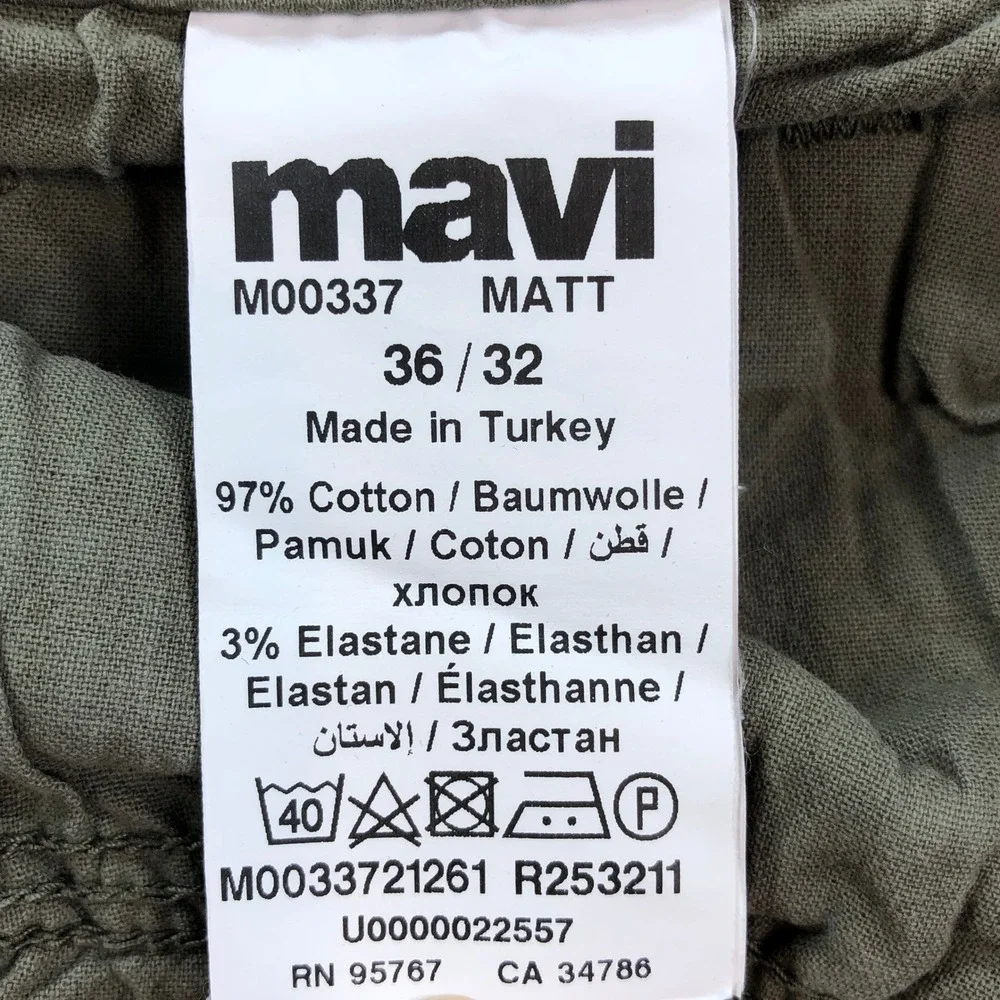 Mavi Matt Mens Chino Pants 36x32 (fits 36x30) Straight Leg Olive Green Stretch